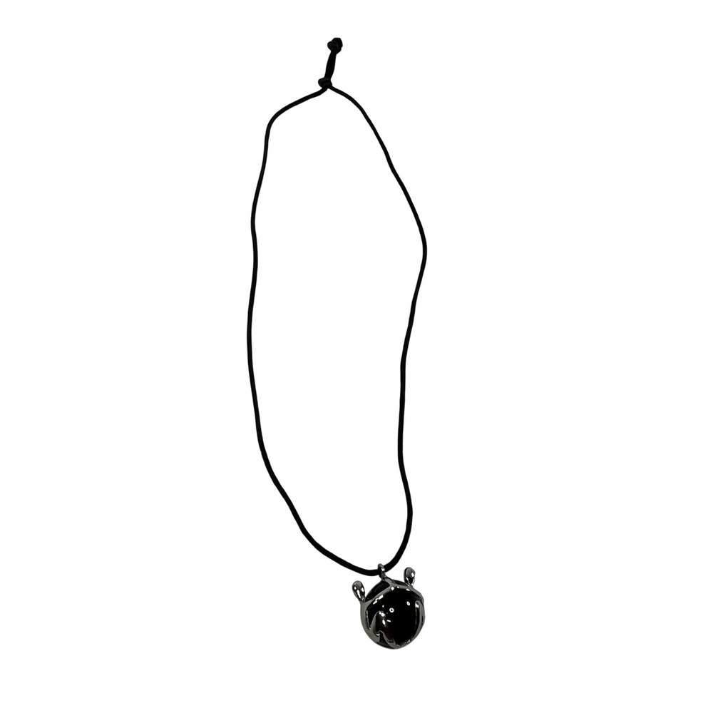 Black Orb Pendant Necklace Silver Tone Claw Cage Setting Black Cord Gothic Style